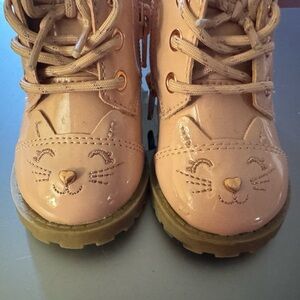 Wonder Nation Pink Patent Leather Kitty Combat Boots